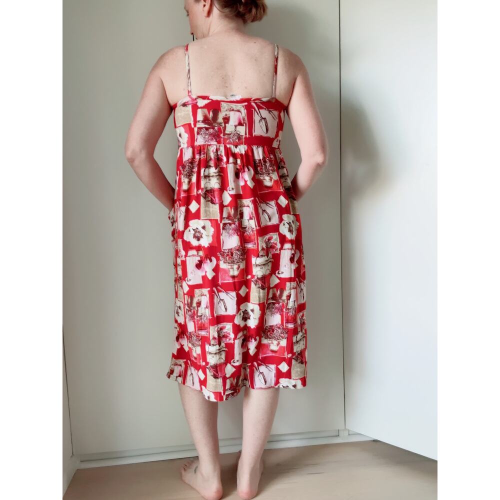 Vintage 90s Floral Dress Red White Size Small Pockets Cottage/gardencore - Picture 7 of 9